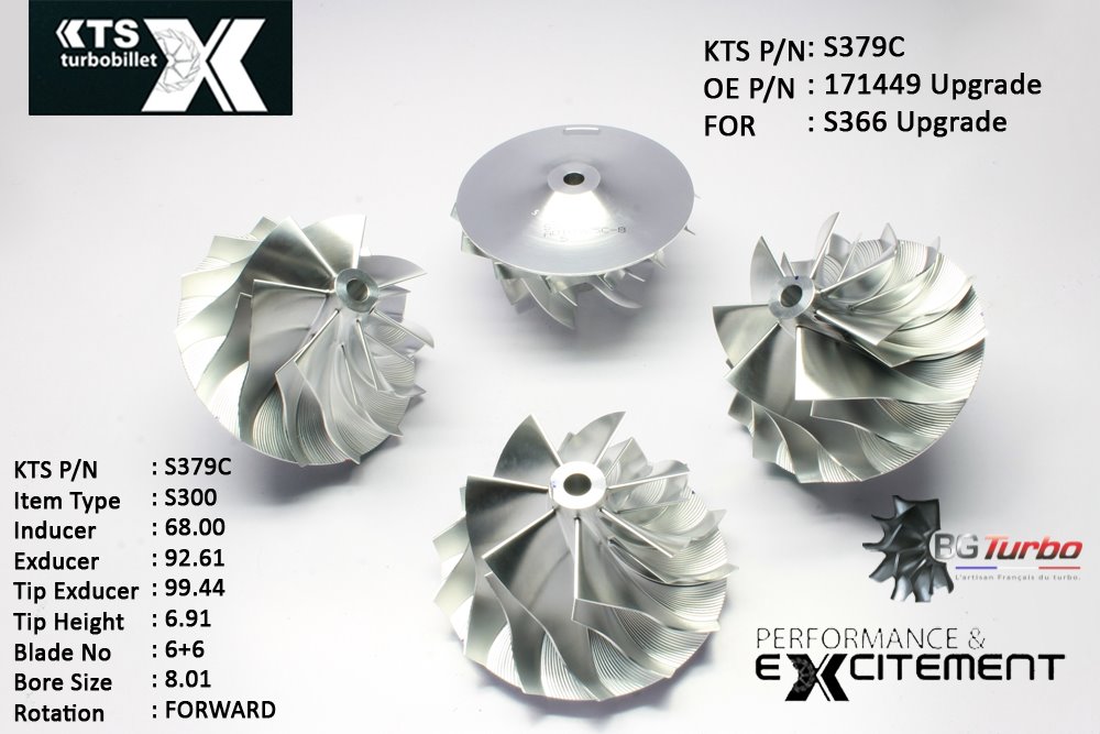 Turbo ROUE FORGÉE MFS PERFORMANCE - 7+7 PALES - INDUCER : 68 - EXDUCER : 92,61 - TYPE : S300ANGLE : 55° - ROTATION : Forward - SUPER BACK : 6,95 - BORE SIZE : 8,01
